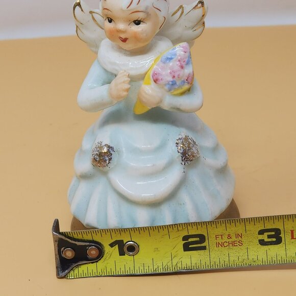 Vintage Ceramic Angel Figurine With Gold Accents Holding Flower Japan MCM - Picture 9 of 10
